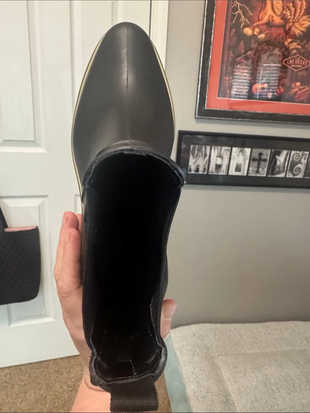 kate spade Black Chelsea Rain Boot with Gold Accent